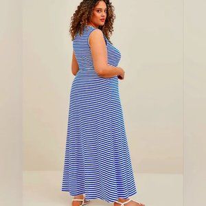 Torrid Button Front Blue White Striped Jersey Maxi